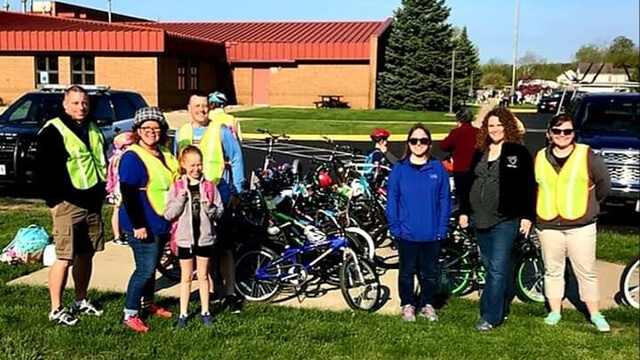students and parents on Bike to School Day